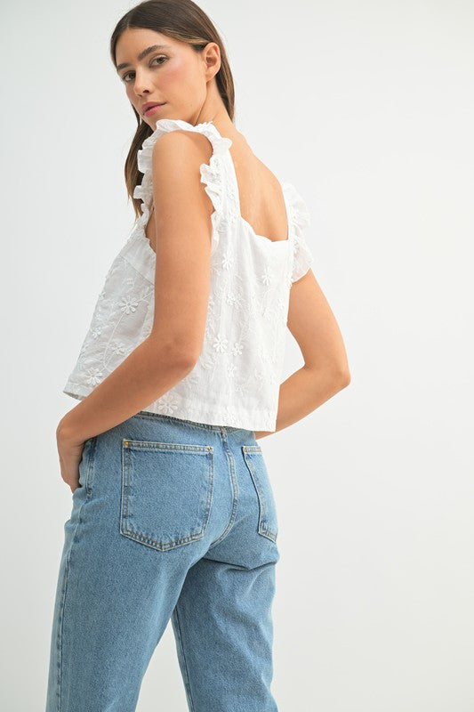 Floral Textured Front Tie Top