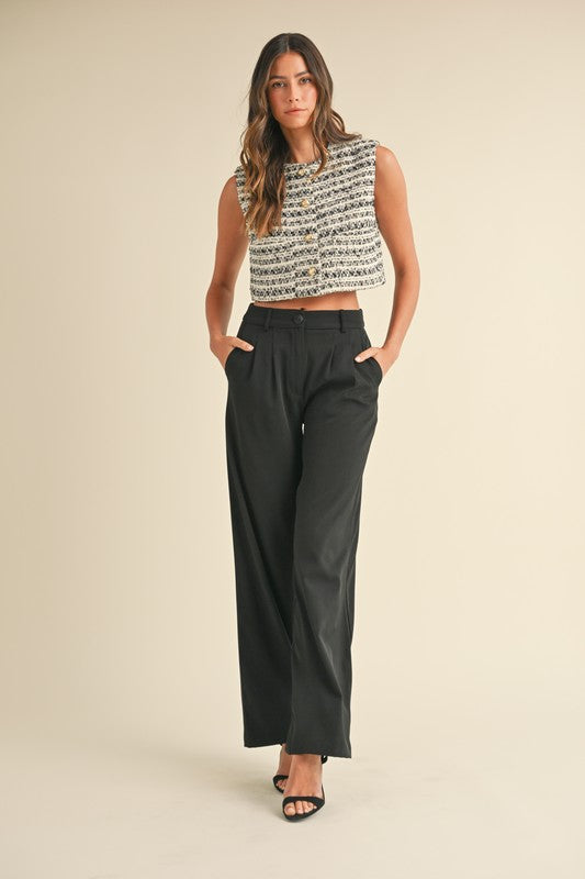 Front Pocket Tweed Crop Vest