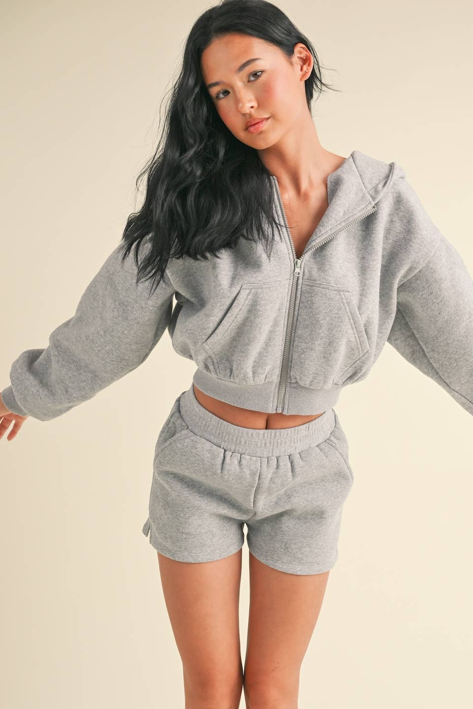 Cozy Fleece Oversized Crop Full Zip Hoodie