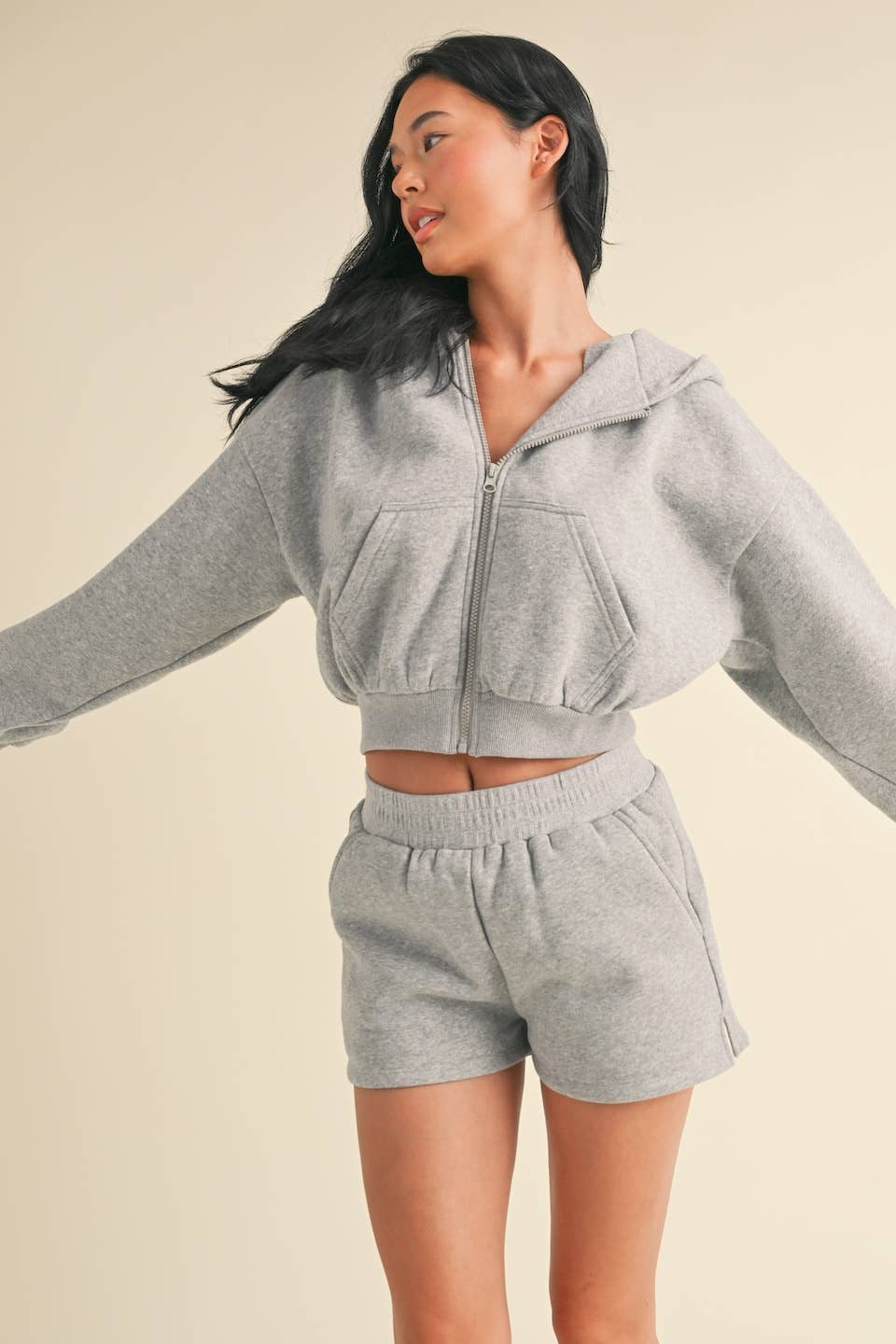 Cozy Fleece Oversized Crop Full Zip Hoodie