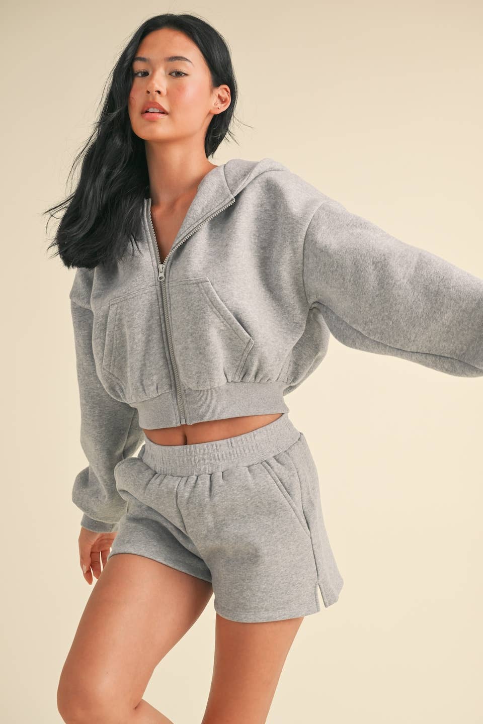 Cozy Fleece Oversized Crop Full Zip Hoodie